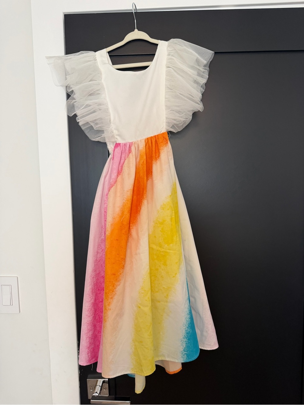 White Rainbow Spray Tulle Sleeve Kids Dress